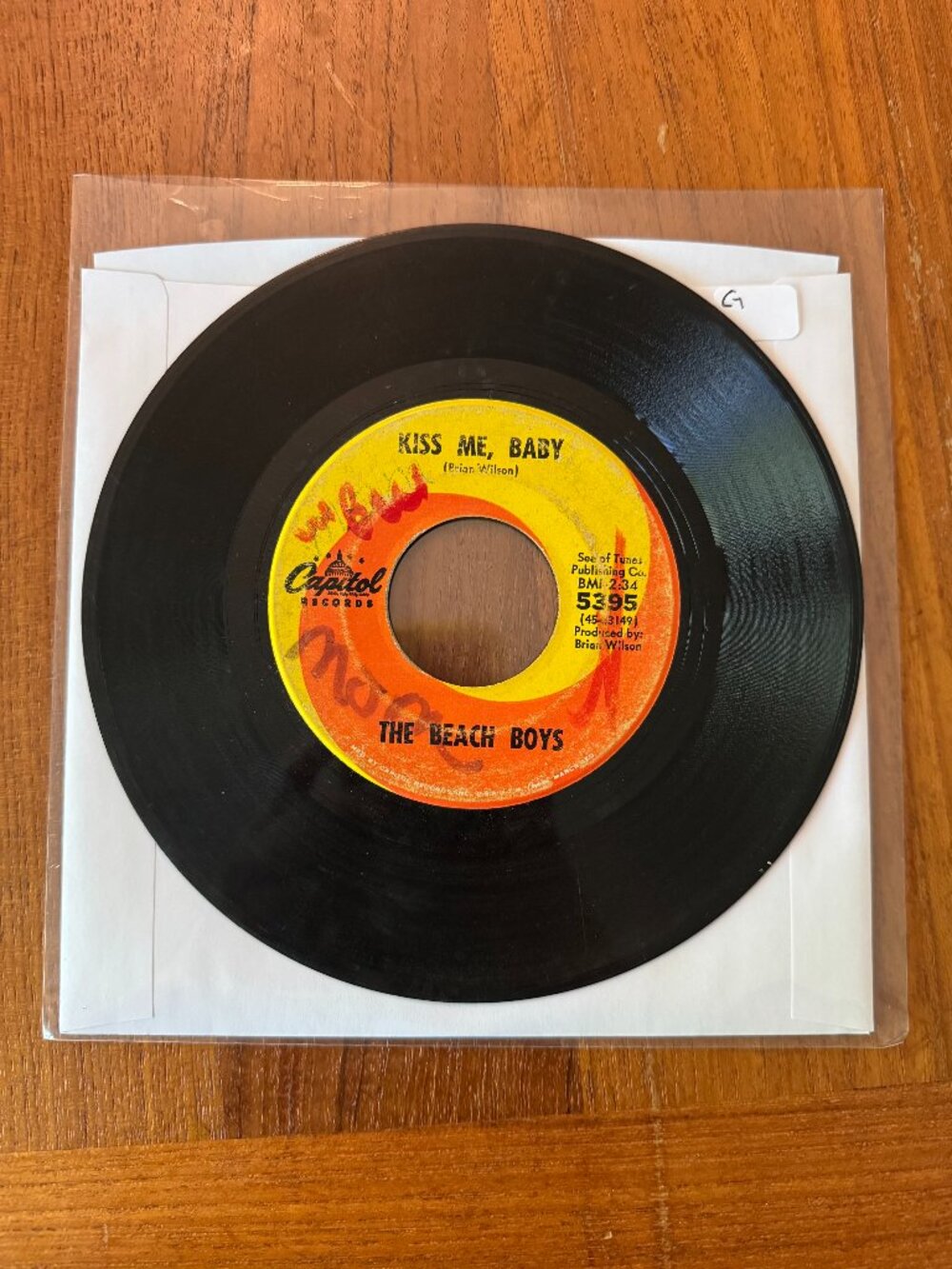 Beach Boys- Kiss Me, Baby/ Help Me, Rhonda Vinyl Record (45 RPM) | G | Pop Rock